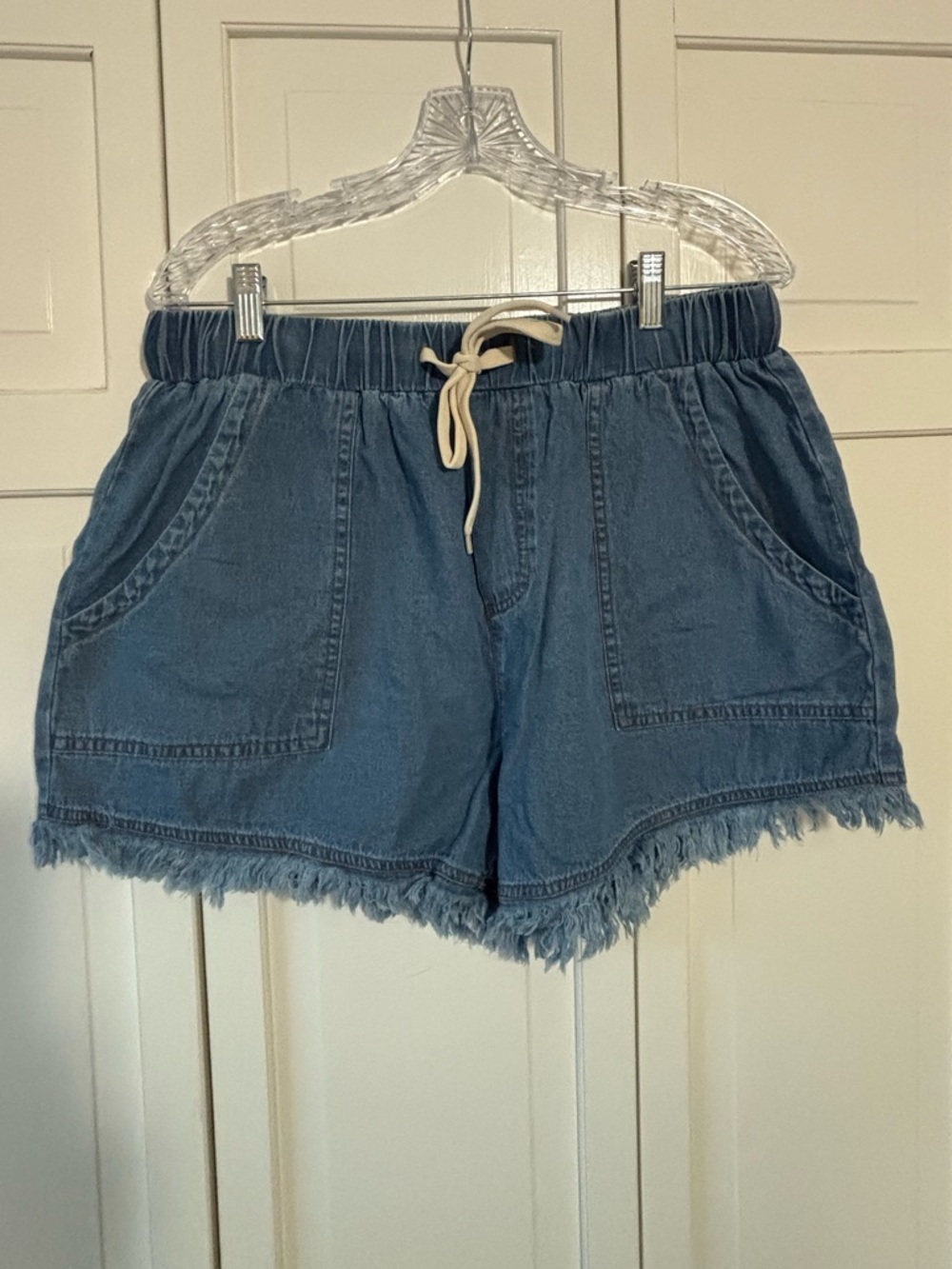 Cupshe NWT Chambray Drawstring Frayed Hem Shorts XL